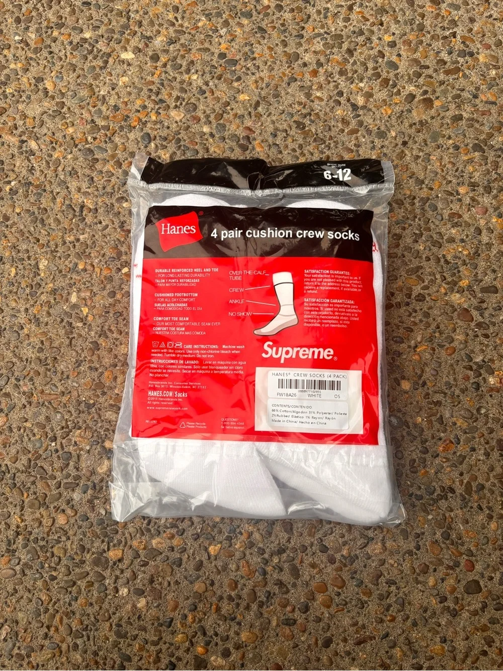 Supreme x Hanes White Crew Socks with Red Logo Pack
